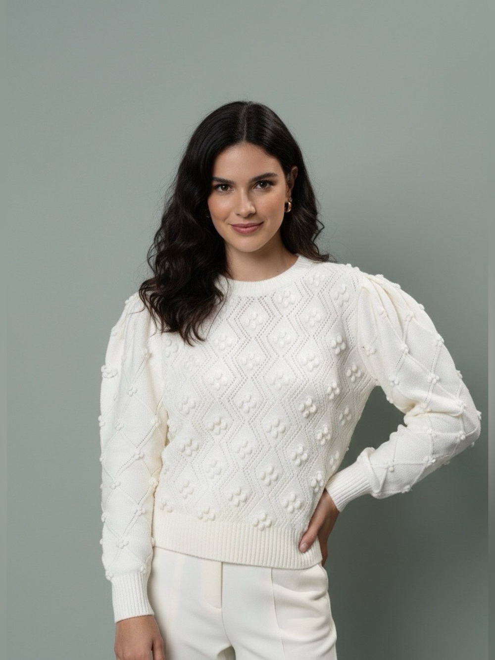 NWT Maria Pavan Elegant White Knit Sweater